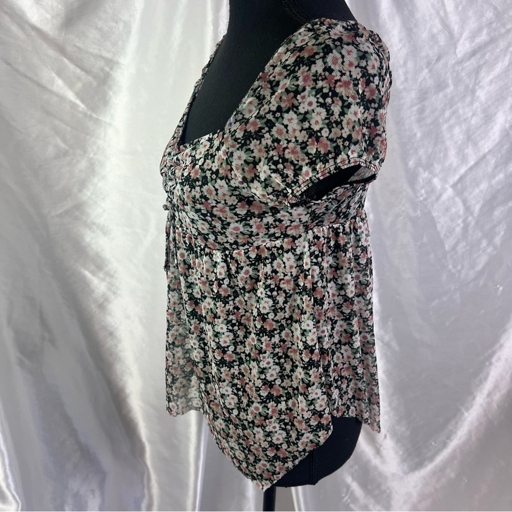 🖤RSQ Girl’s Black Mesh Floral Asymmetrical Hem Babydoll Blouse – Size XL, NWT - Picture 7 of 9